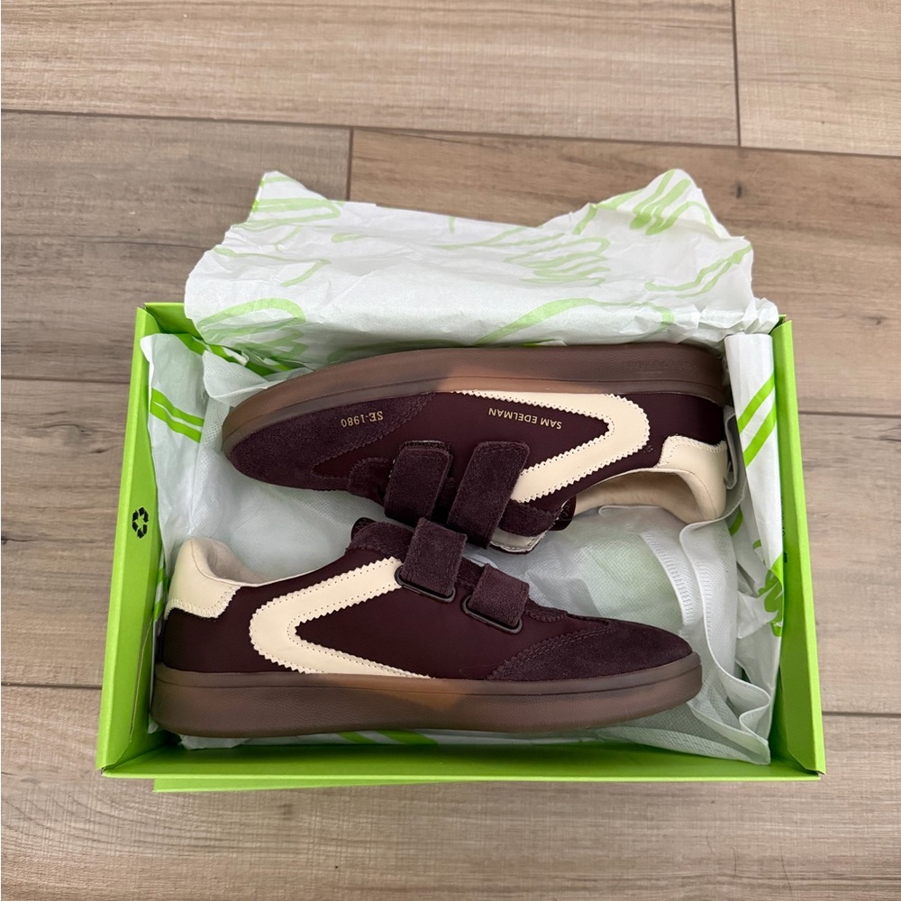 Sam Edelman Burgundy and Cream Velcro Sneakers